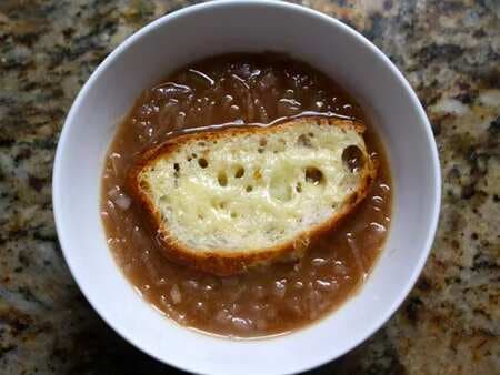 Caramelized Balsamic-Red Onion Soup With Cheese-Topped Croutons