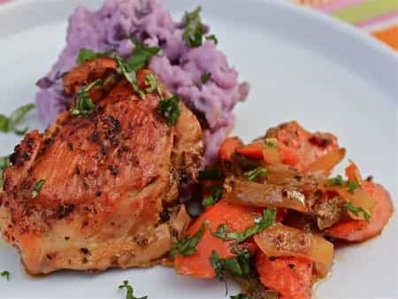 Chicken En Escabeche With Purple Mashed Potatoes