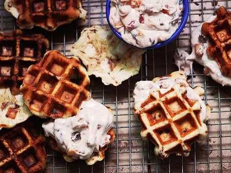 Cinnamon Roll Waffles With Bacon-Apple Frosting