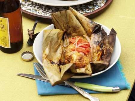 Achiote-Marinated Chicken Wrapped In Banana Leaves