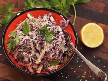 Grilled Chicken And Cabbage Salad With Creamy Tahini Dressing