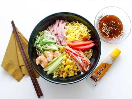 Hiyashi Chuka  With Shrimp, Ham, And Vegetables