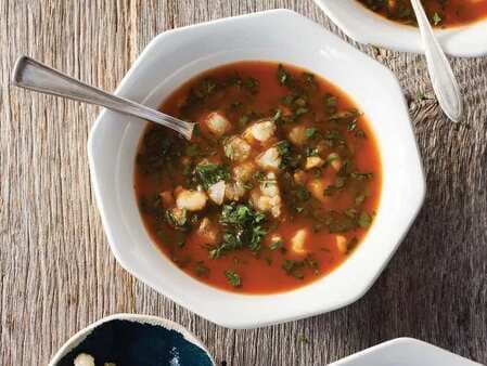 Hominy And Spinach In Tomato-Garlic Broth