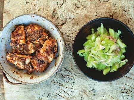 Japanese Ginger And Garlic Chicken With Smashed Cucumber