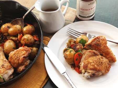 Pan-Roasted Chicken With Vegetables And Dijon Jus