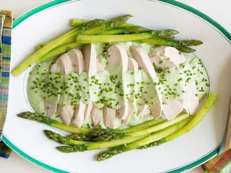 Poached Chicken And Asparagus With Green Goddess Sauce