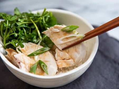 Juicy And Tender Poached Chicken With Watercress And Miso Dressing