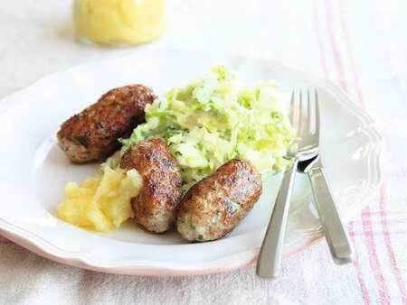 Homemade Pork Sausages With Colcannon And Applesauce
