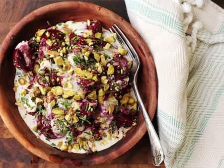 Roasted-Beet Salad With Horseradish Creme Fraiche And Pistachios