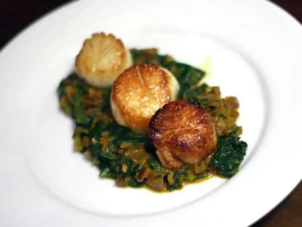 Seared Scallops With Indian Spinach