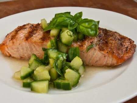 Grilled Salmon With Cucumber Basil Salad