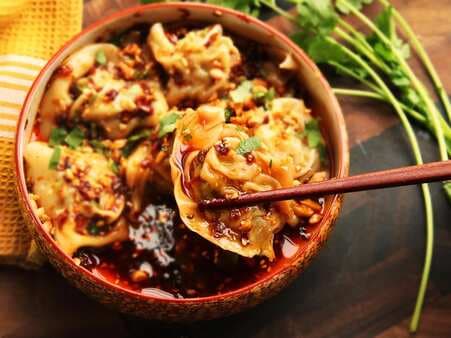 Sichuan-Style Wontons In Hot And Sour Vinegar And Chili Oil Sauce 
