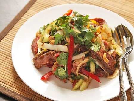 Steak Salad With Cucumber, Peppers, And Spicy Fish Sauce Vinaigrette