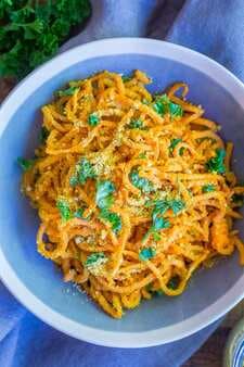 Garlic Parmesan Sweet Potato Noodles