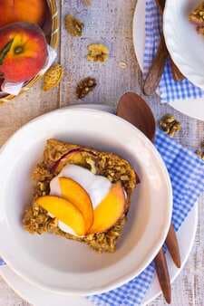 Ginger Peach Oatmeal Bake With Whipped Coconut Cream