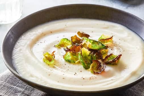 Cream Of Celeriac Soup With Brussels Sprouts Chips