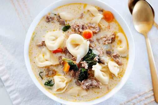 Creamy Tortellini Soup With Sausage And Spinach