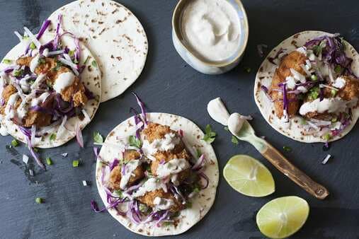 Crispy Fish Tacos With Red Cabbage Slaw