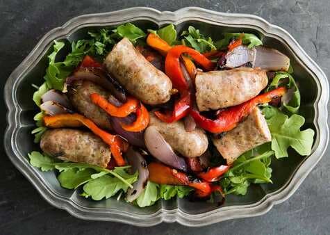 Grilled Italian Sausage With Peppers, Onions And Arugula