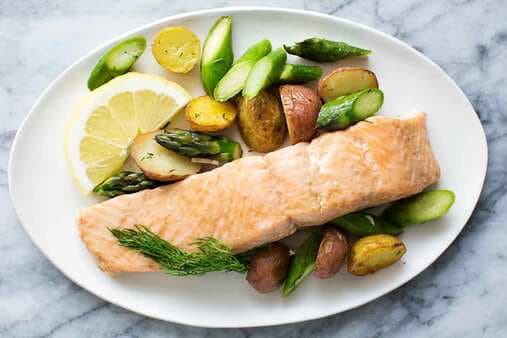 Oven-Roasted Salmon, Asparagus And New Potatoes