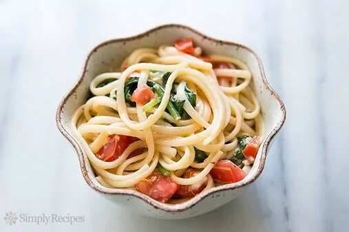 Pasta With Tomato, Spinach, Basil, And Brie