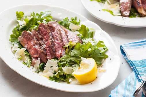 Steak Salad With Arugula And Parmesan Cheese