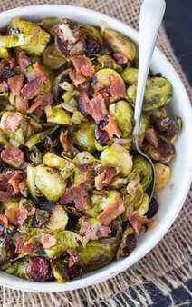 Roasted Brussel Sprouts with Cranberries & Bacon
