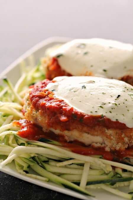 Baked Chicken Parmesan and Zucchini Noodles