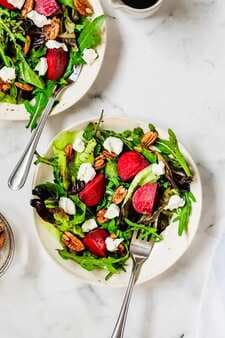 Baby Greens with Goat Cheese Beets and Candied Pecans