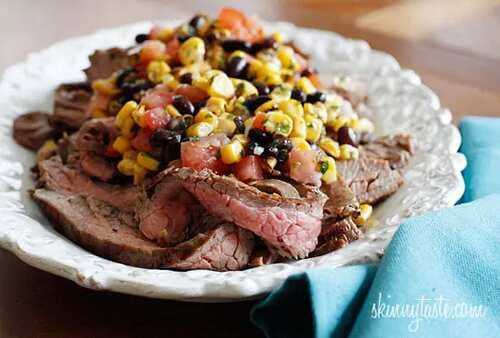 Grilled Flank Steak With Black Beans Corn And Tomatoes