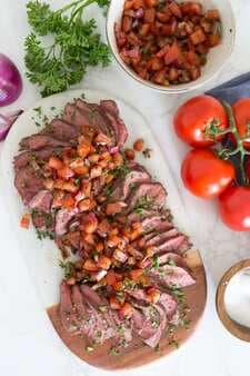 Grilled Steak with Tomatoes Red Onion and Balsamic