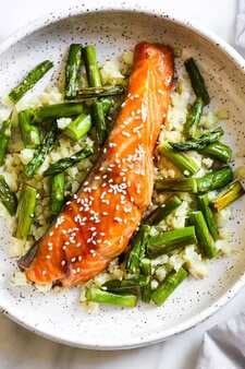 Honey-Teriyaki Salmon And Asparagus Veggie Rice Bowls