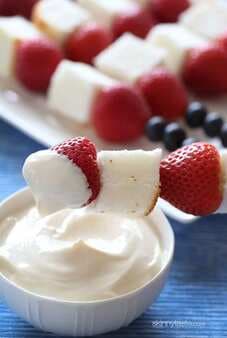 Red White And Blue Fruit Skewers With Cheesecake Yogurt Dip