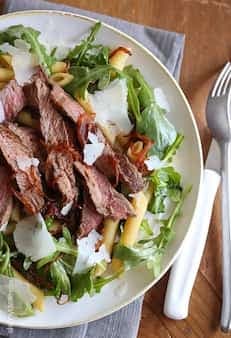 Steak & Caramelized Onions With Arugula And Penne