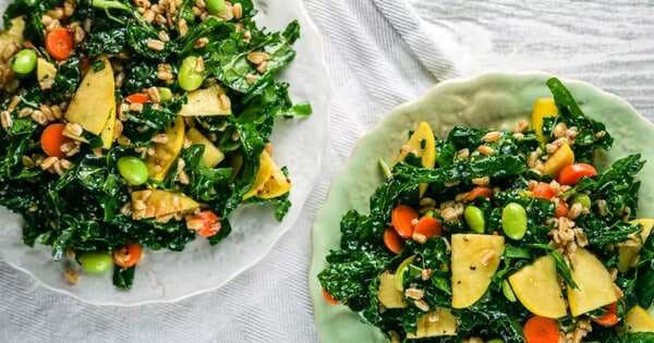 Asian Kale Salad With Farro, Apples, And Edamame