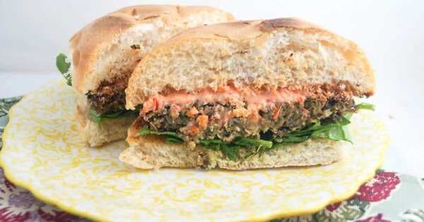Black Bean Eggplant Burgers With Creamy Red Pepper Goat Cheese Spread