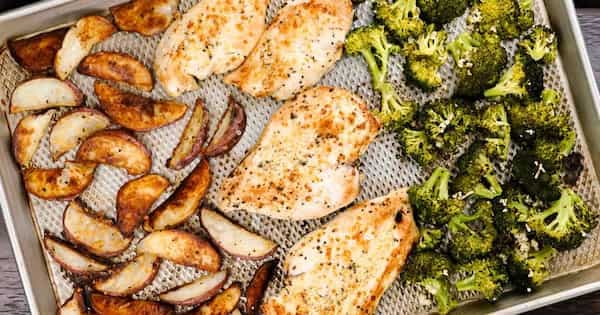 Roasted Chicken And Potatoes With Broccoli