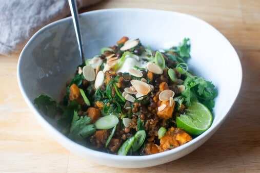 Curried Lentils With Sweet Potatoes And Swiss Chard