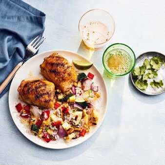 Grilled Curried Chicken Thighs With Charred-Vegetable Rice