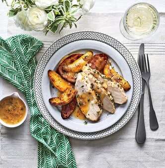 Turkey With Shallot-Mustard Sauce And Roasted Potatoes
