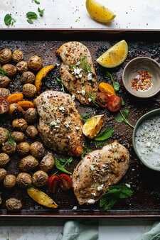 Greek Sheet Pan Chicken And Potatoes With Tzatziki