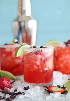 Strawberry Hibiscus Kombucha Margaritas With Salty Vanilla Bean Sugar