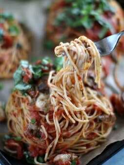 Chicken Mushrooms Spaghetti Nests