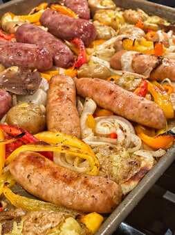 Sheet Pan Sausage Peppers Onions and Potatoes