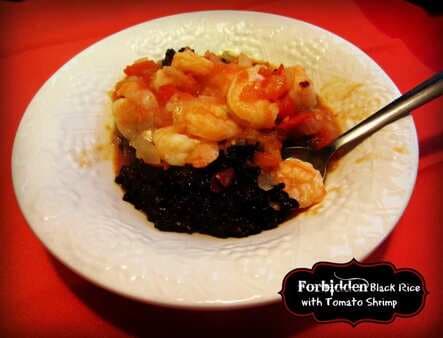 Forbidden Black Rice With Tomato Shrimp