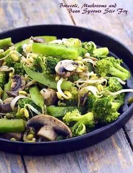 Broccoli, Mushrooms And Bean Sprouts Stir Fry