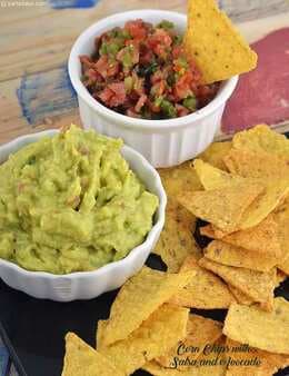 Corn Chips With Salsa And Avocado Dip