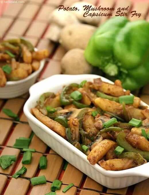 Potato, Mushroom And Capsicum Stir Fry