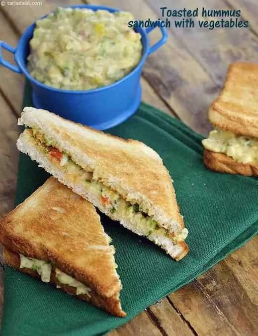 Toasted Hummus Sandwich With Vegetables