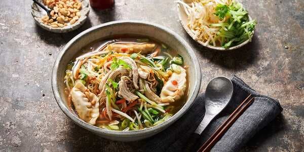 Asian Chicken Noodle Soup With Dumplings